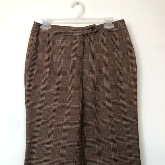 JONES NEW YORK JNY Tan Brown Burgundy Maroon Plaid WOOL Blend Dress Pants PETITE - Picture 2 of 10